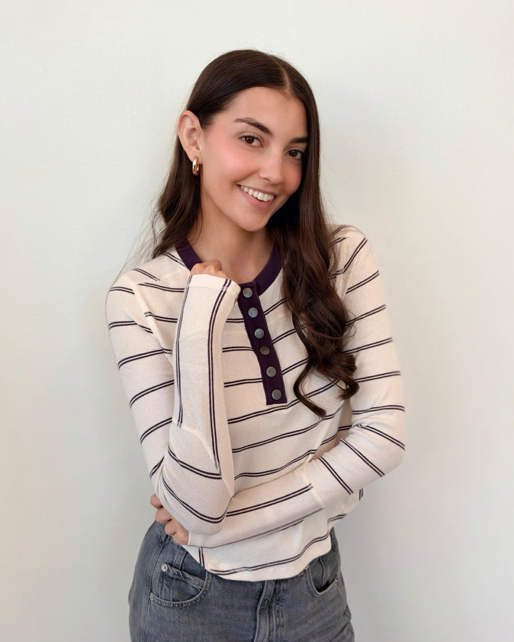 Free People Cool Down Striped Crewlong sleeve top