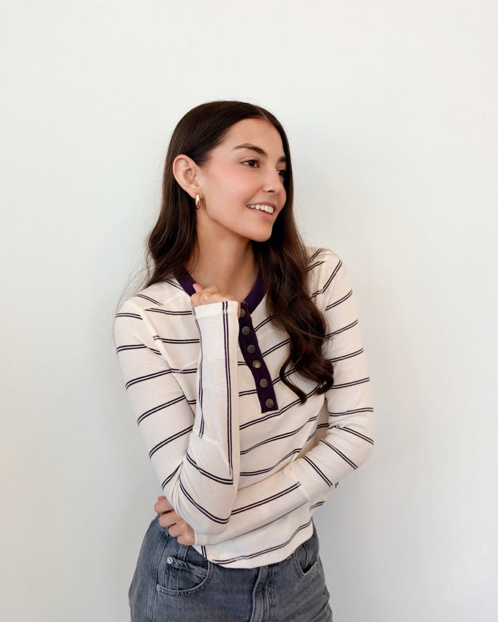 Free People Cool Down Striped Crewlong sleeve top