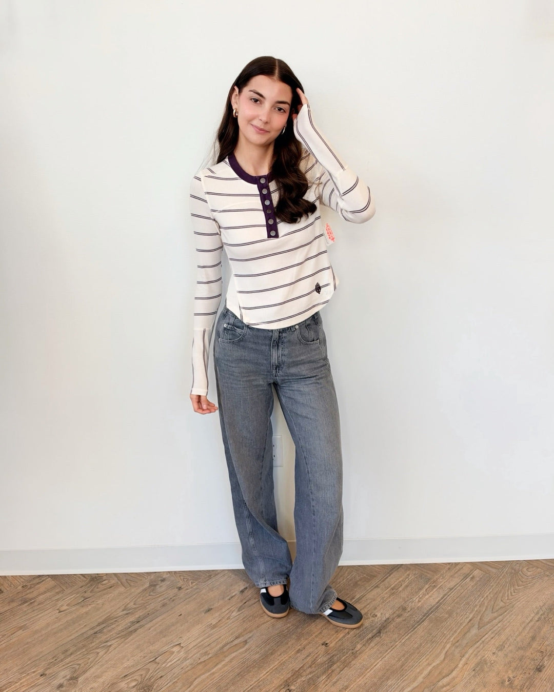 Free People Cool Down Striped Crewlong sleeve top