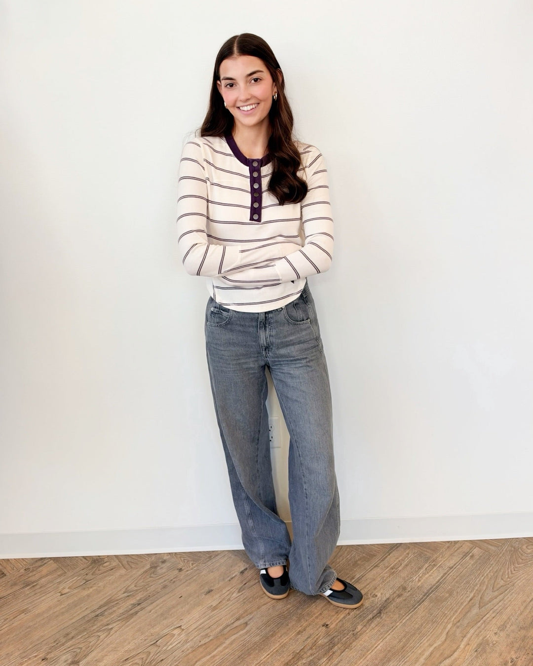 Free People Cool Down Striped Crewlong sleeve top