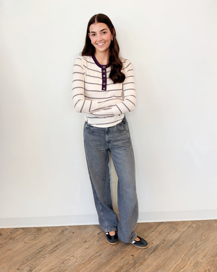 Free People Cool Down Striped Crewlong sleeve top