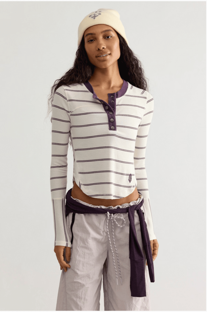 Free People Cool Down Striped Crewlong sleeve top