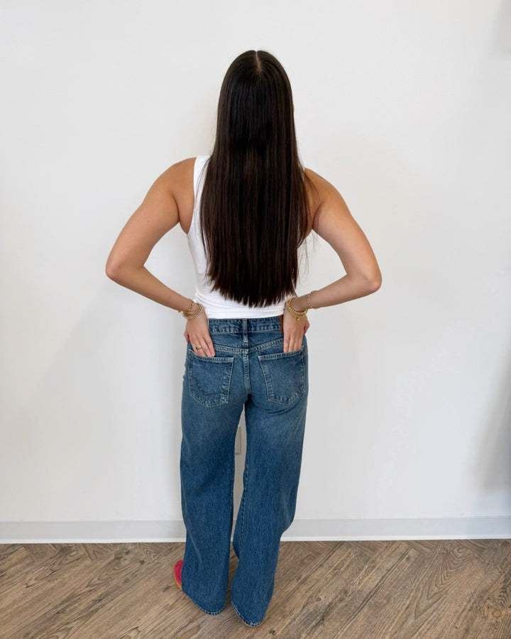 Free People Fable Low Rise Twisted Bowed Jeansfull length denim