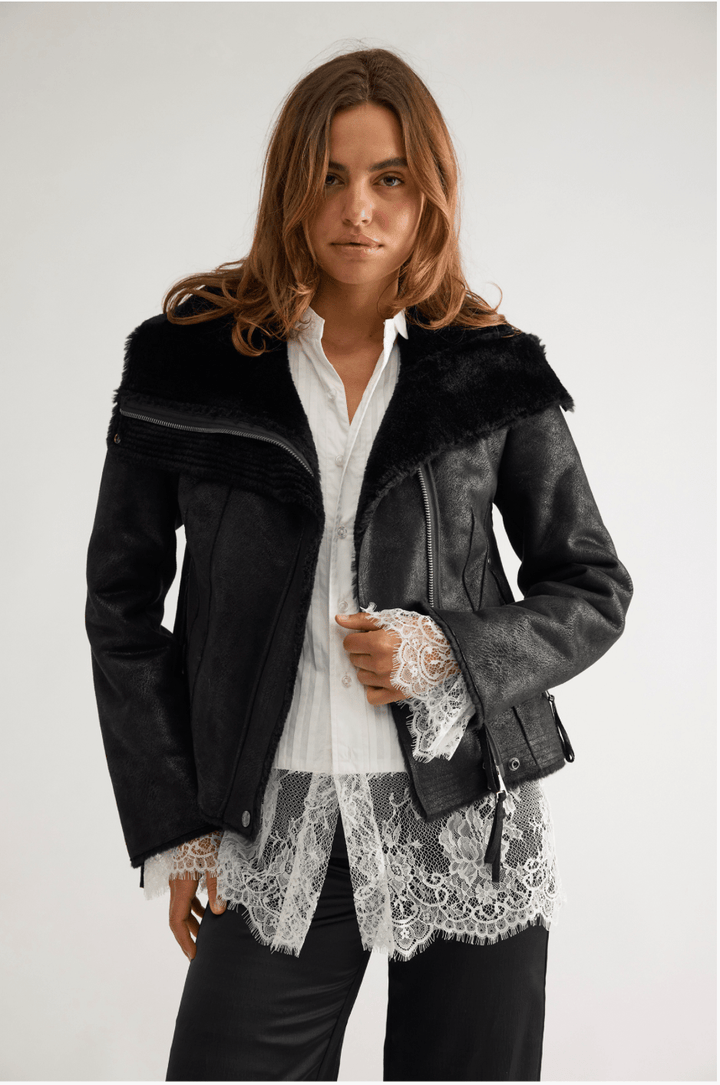 Free People Fourline Shearling Aviator Jacketjacket
