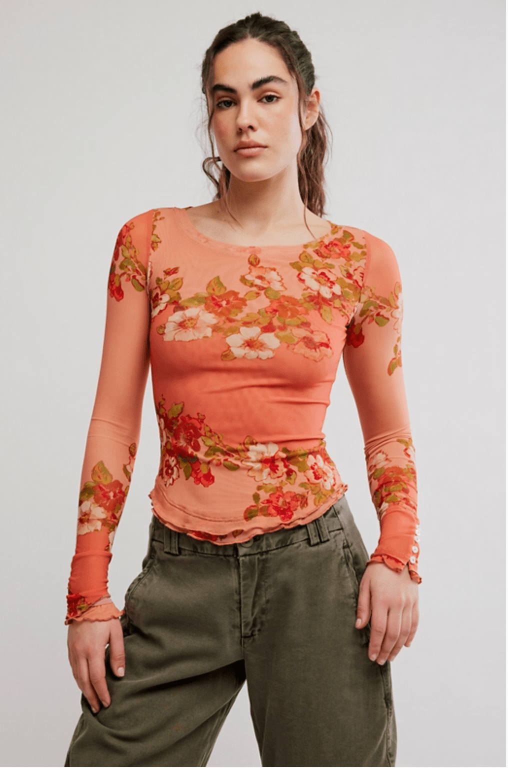 Free People Lilly Printed Long Sleeve Toplong sleeve mesh top