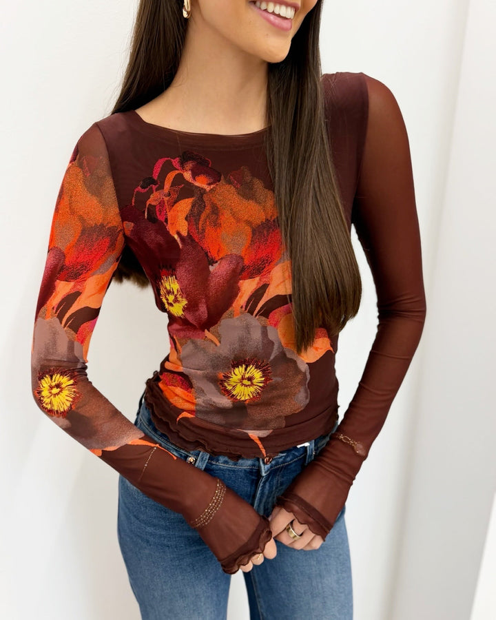 Free People Lilly Printed Long Sleeve Toplong sleeve mesh top