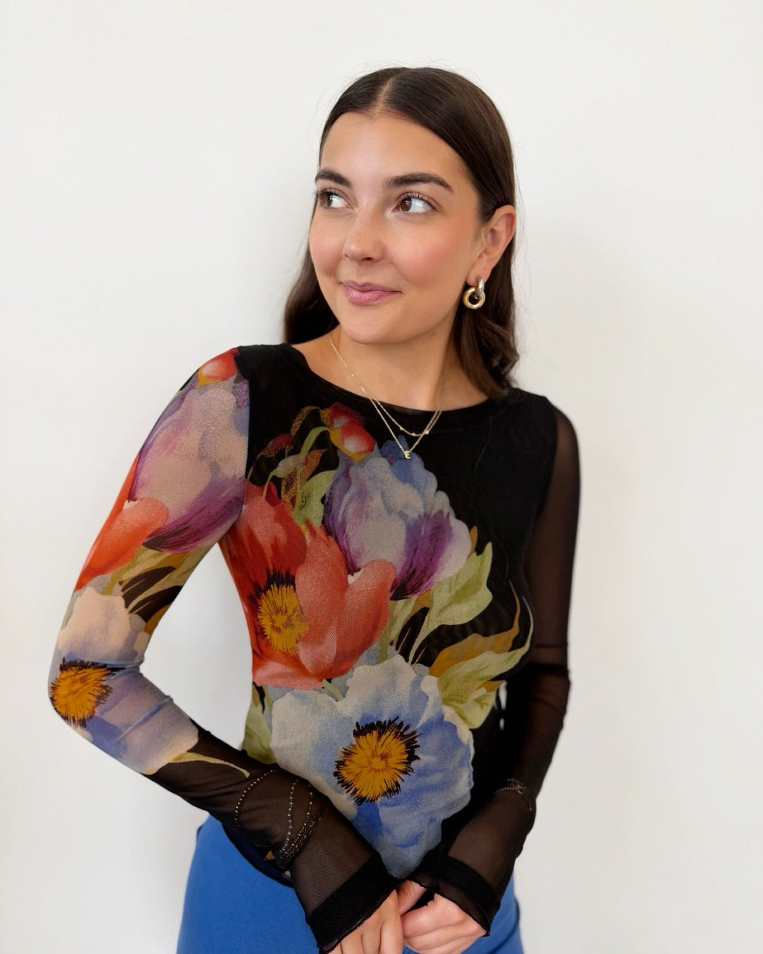 Free People Lilly Printed Long Sleeve Toplong sleeve mesh top
