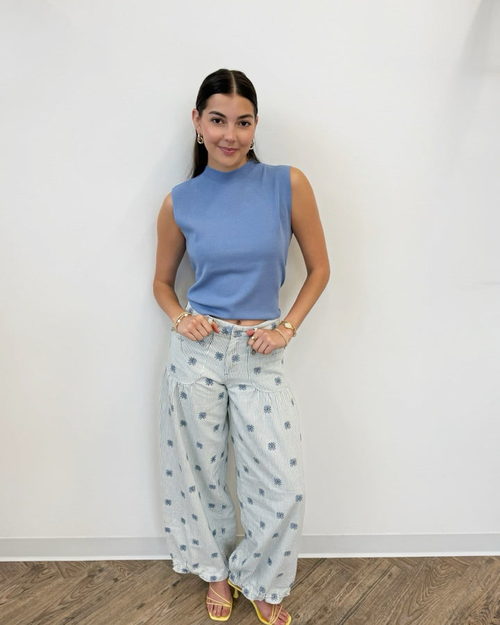 Free People Lotus Embroidered Railroad Balloon Jeansbarrel jeans