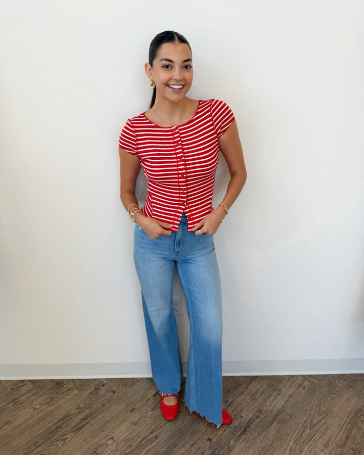 Free People Most Wanted Striped Cardishort sleeve top