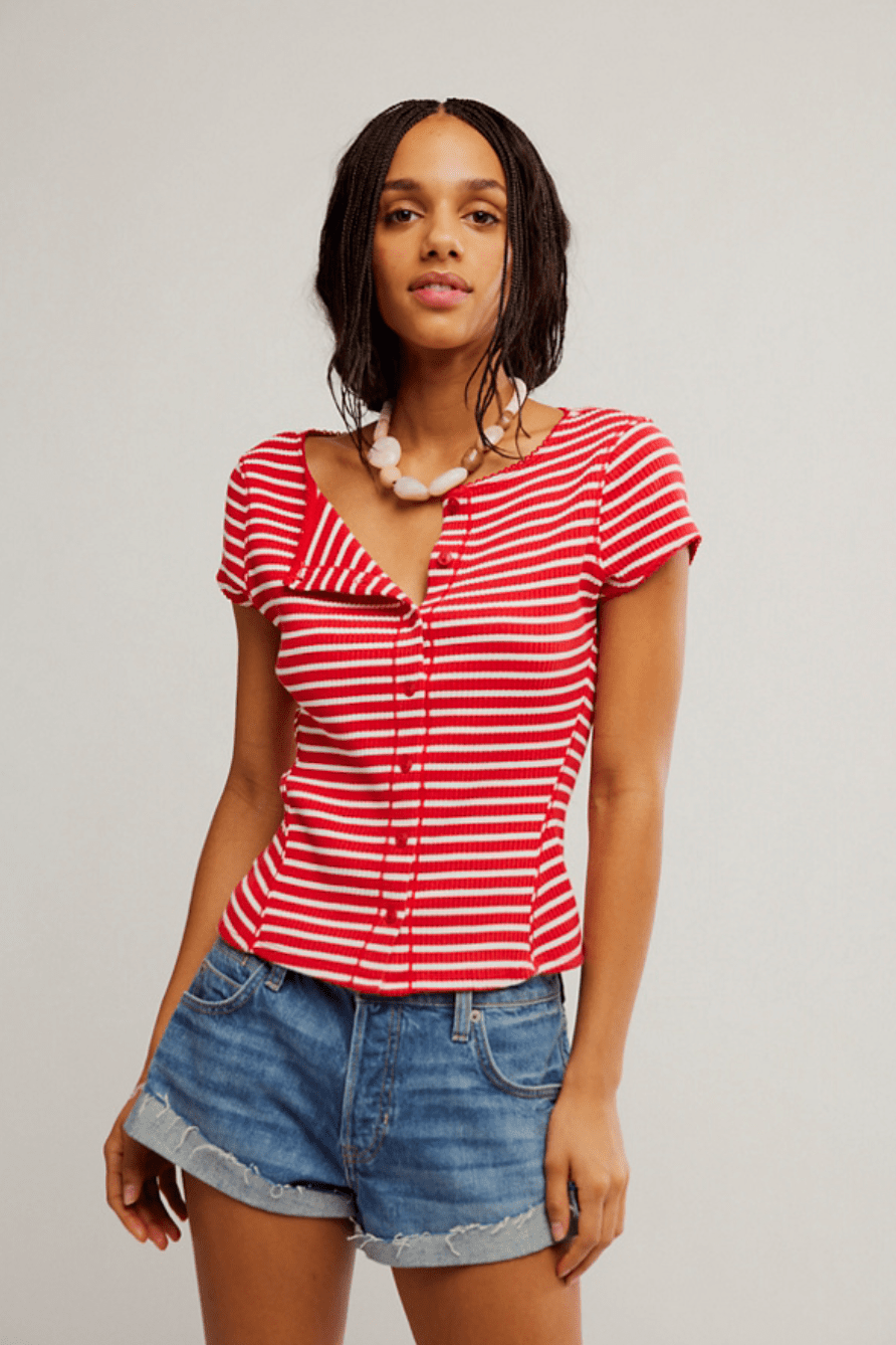 Free People Most Wanted Striped Cardishort sleeve top