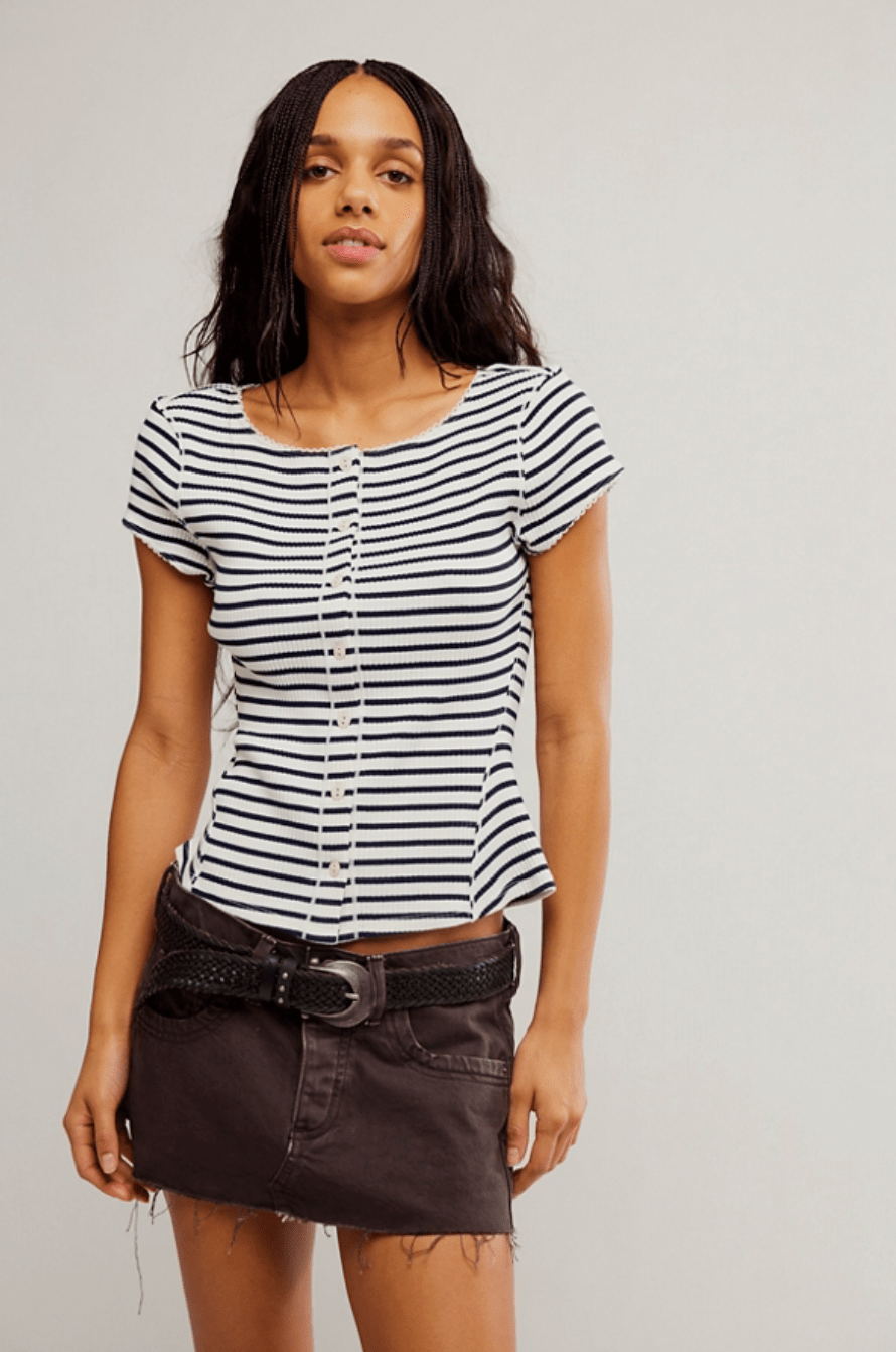 Free People Most Wanted Striped Cardishort sleeve top