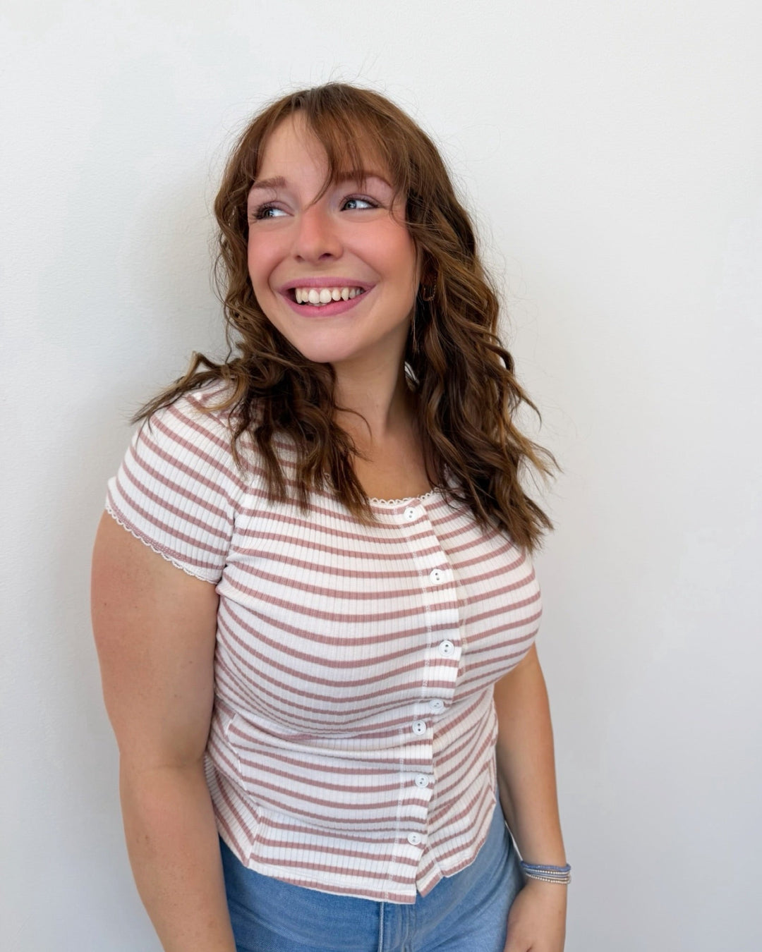Free People Most Wanted Striped Cardishort sleeve top