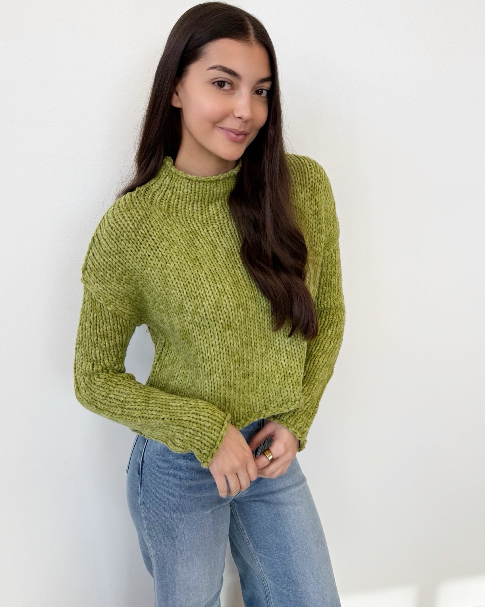 Graphpaper ニットポロ　グリーン Killer Embroidered Turtleneck (K2409LC019-LIGHT-GREEN)