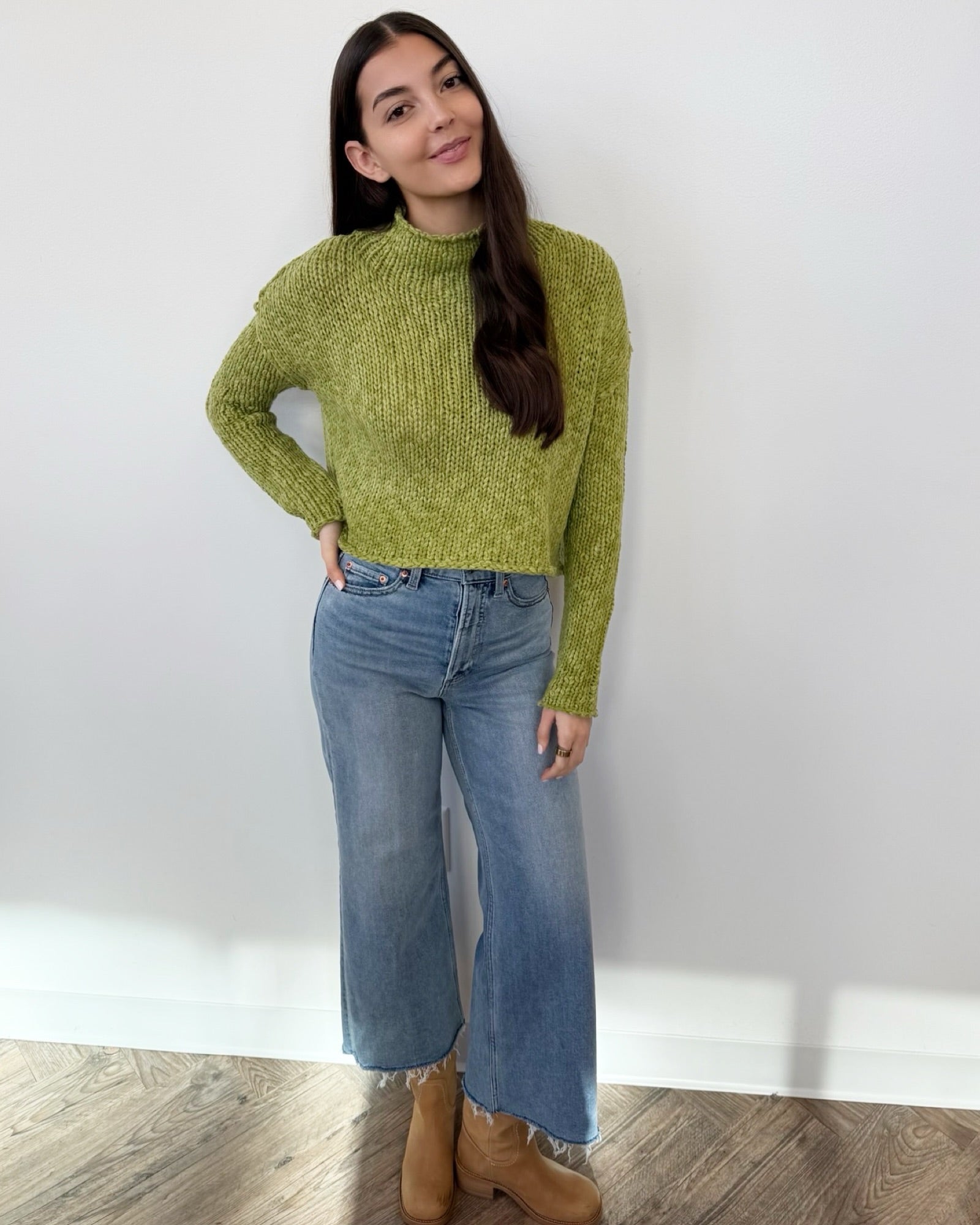Graphpaper ニットポロ　グリーン Killer Embroidered Turtleneck (K2409LC019-LIGHT-GREEN)