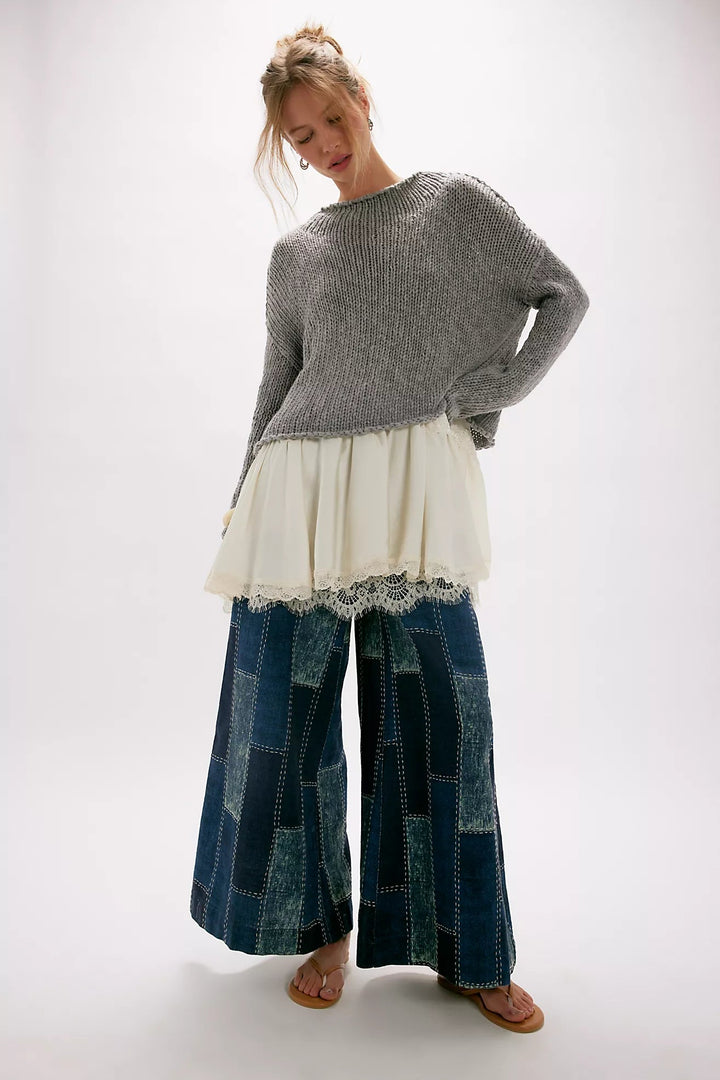 Free People Patches Wide Leg Flared Jeanswide leg jeans