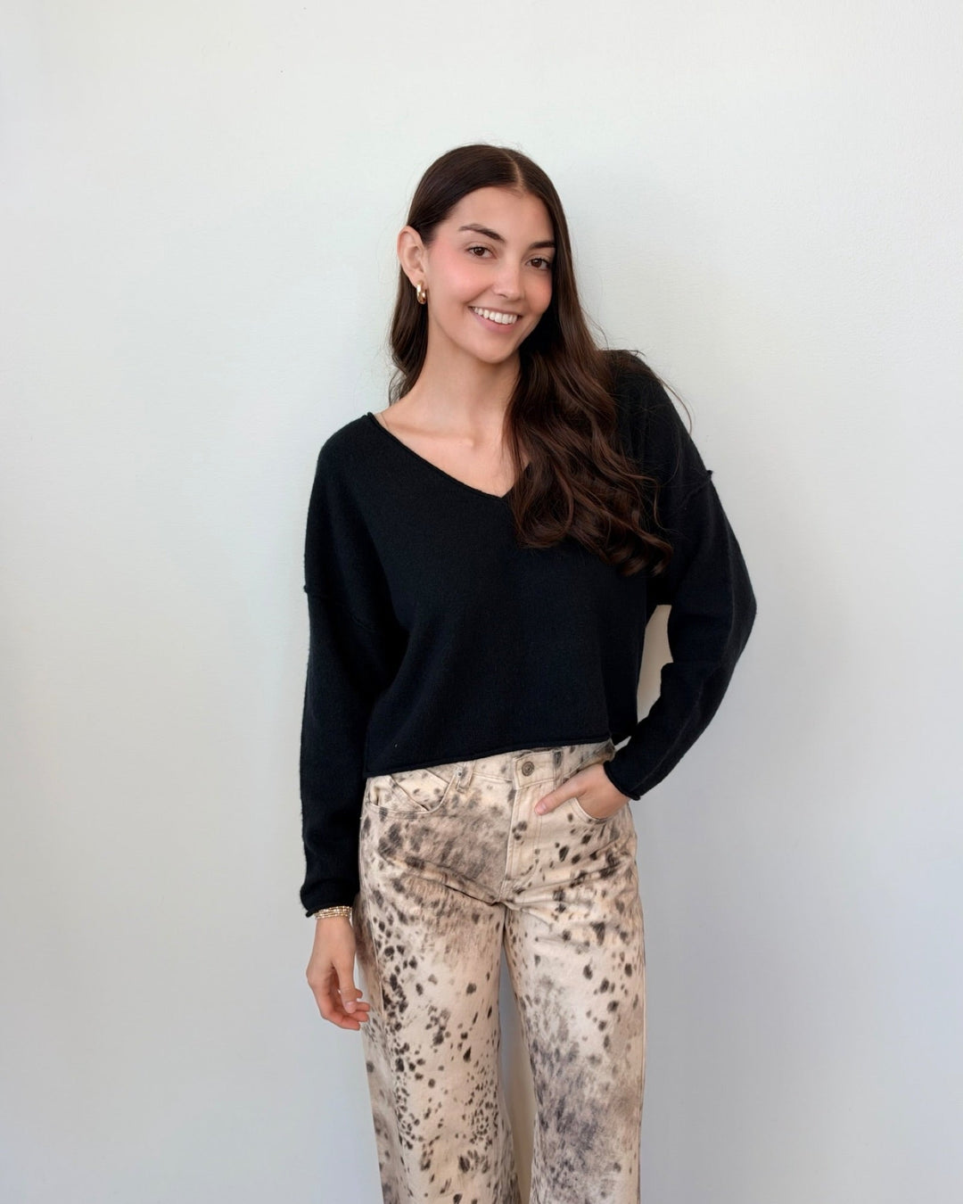 Free People See Me V-Neck Pulloverlong sleeve knit