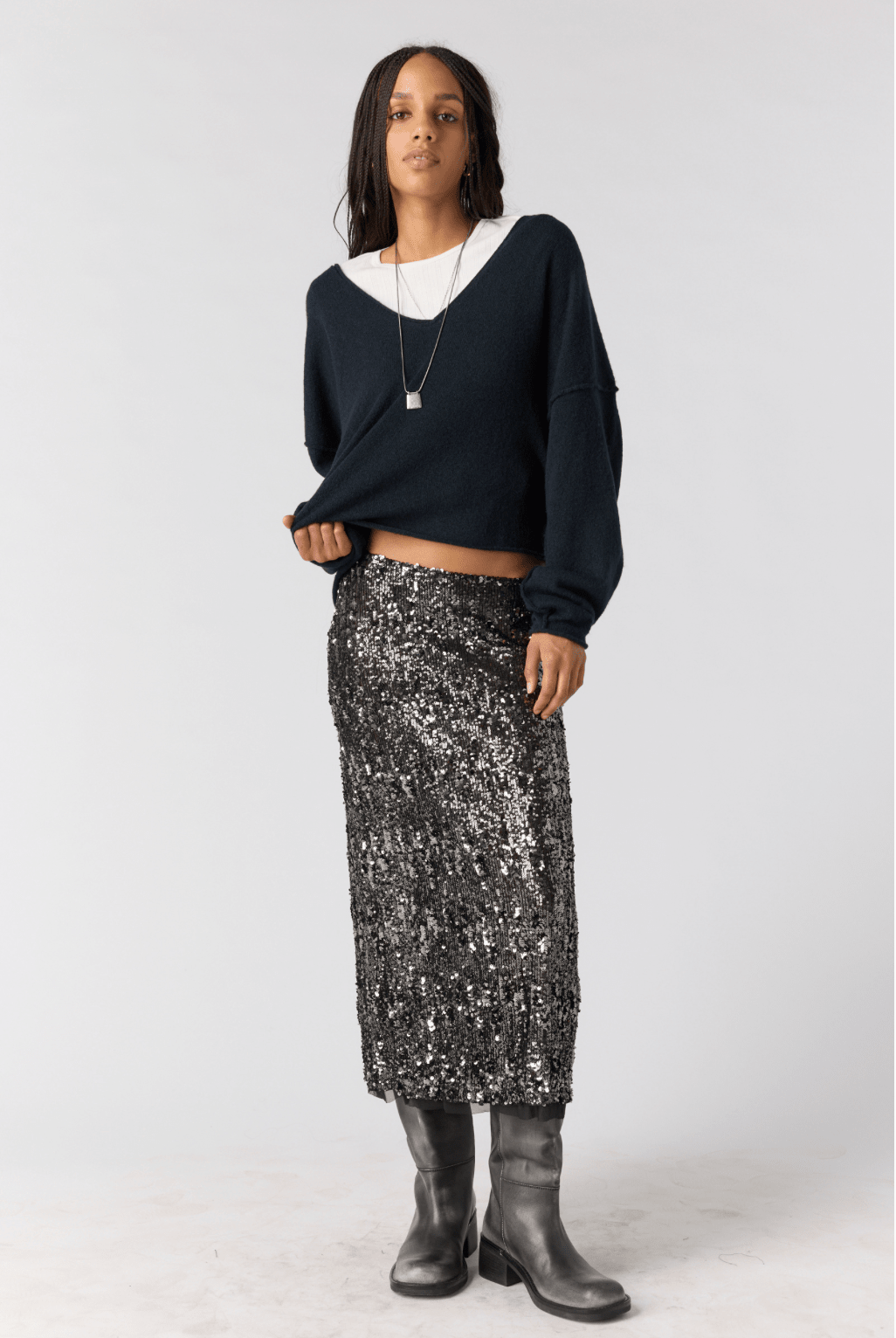 Free People See Me V-Neck Pulloverlong sleeve knit