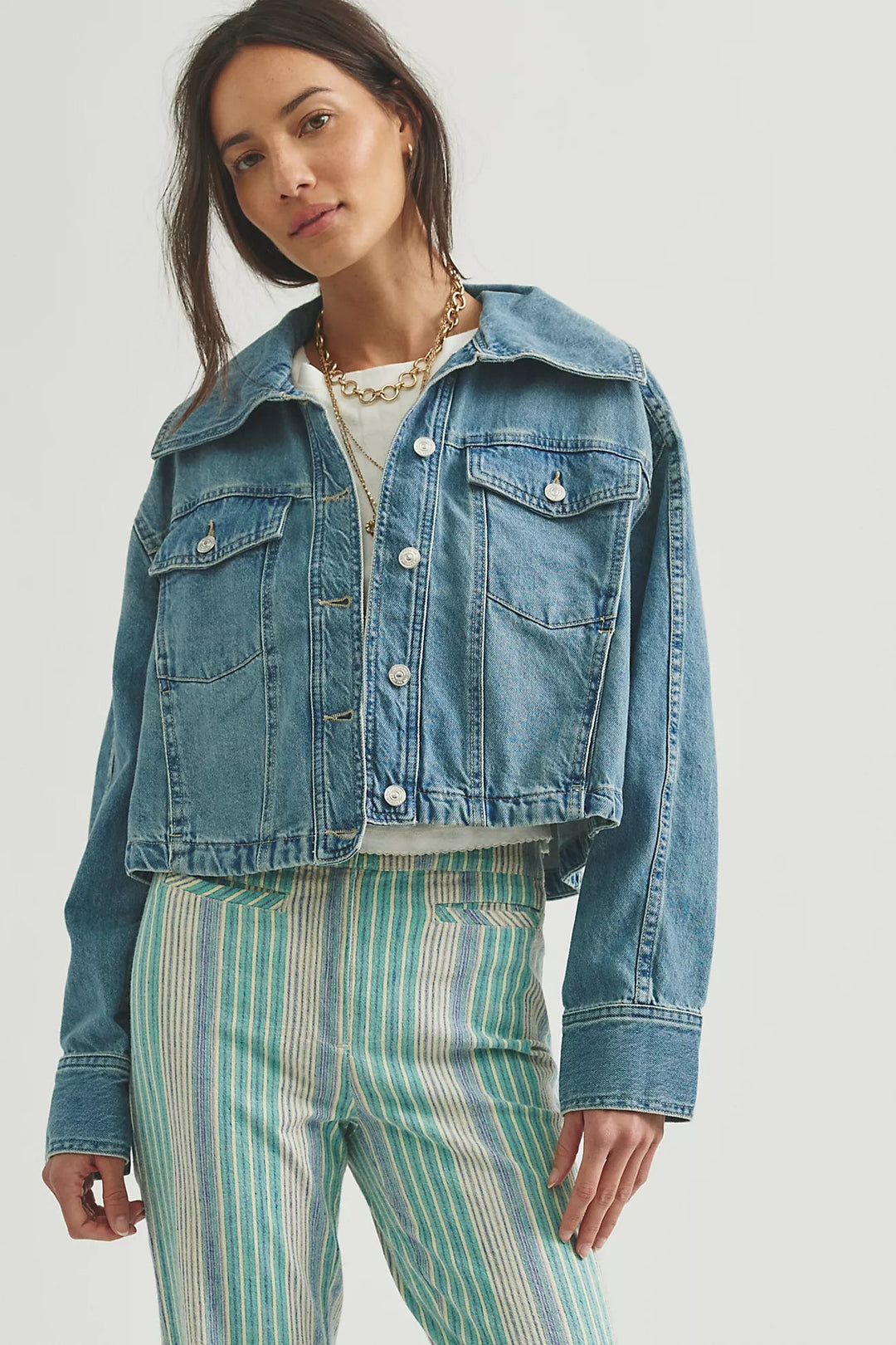 Free People Side to Side Cropped Denim Jacketdenim jacket