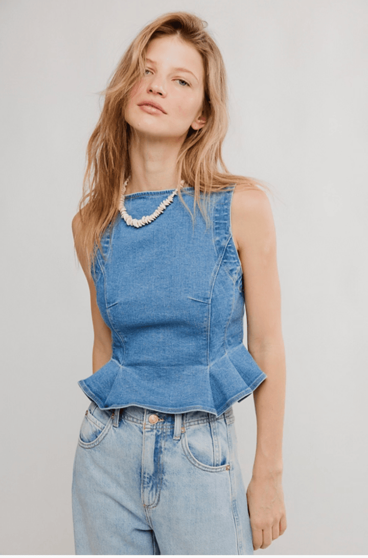 Free People Sunfaded Denim Topdenim tank