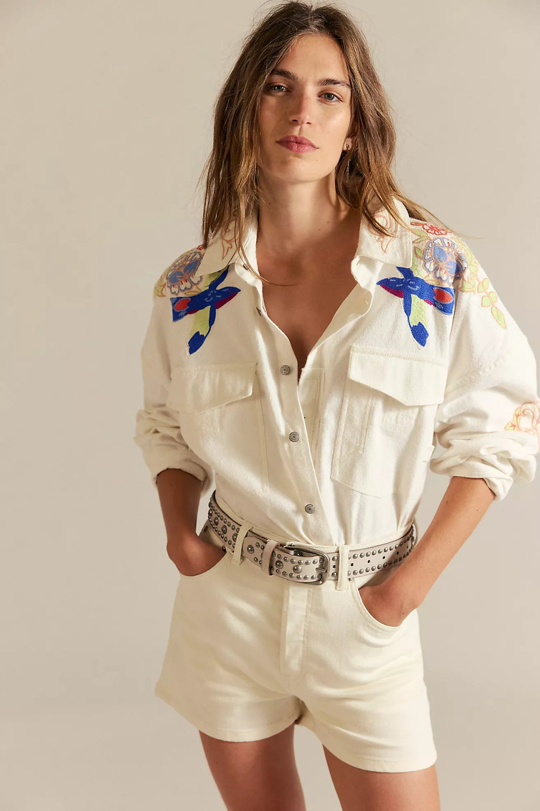 Free People Take Flight Embroidered Shirtbutton down shirt