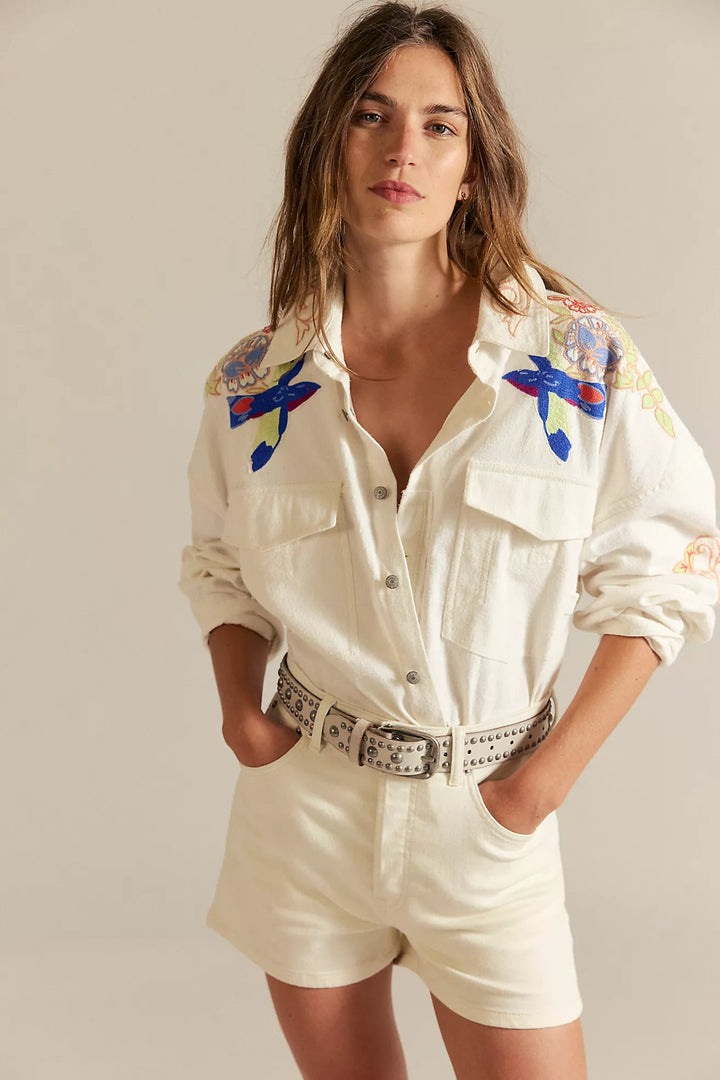 Free People Take Flight Embroidered Shirtbutton down shirt