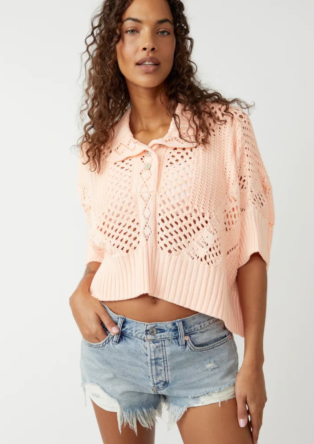 Free People To The Point Cotton Polo Sweater