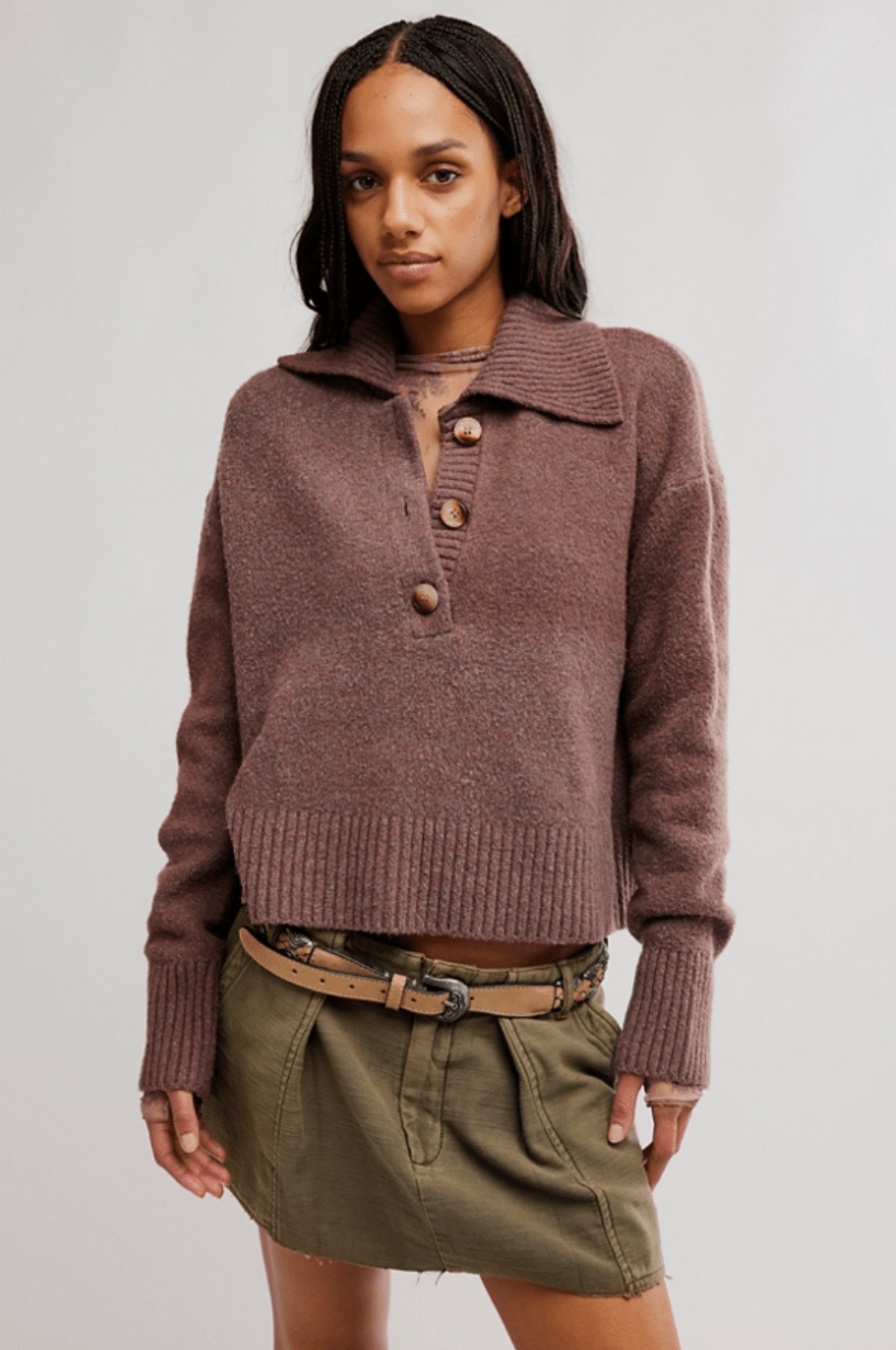 Free People Trading Up Pololong sleeve knit