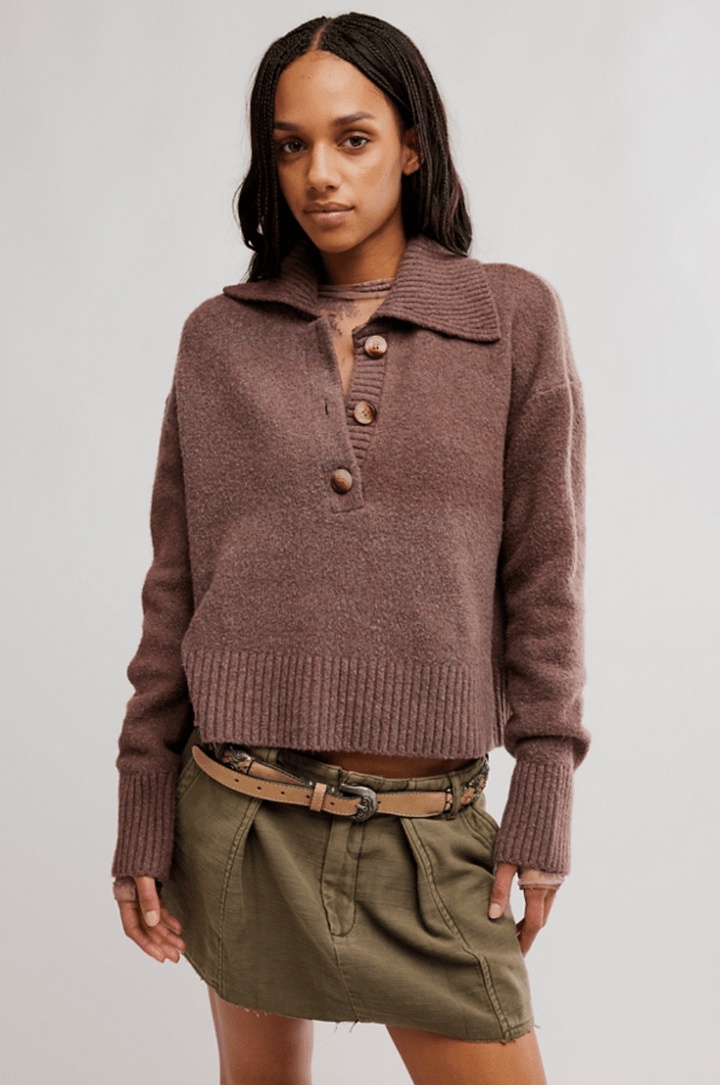 Free People Trading Up Pololong sleeve knit