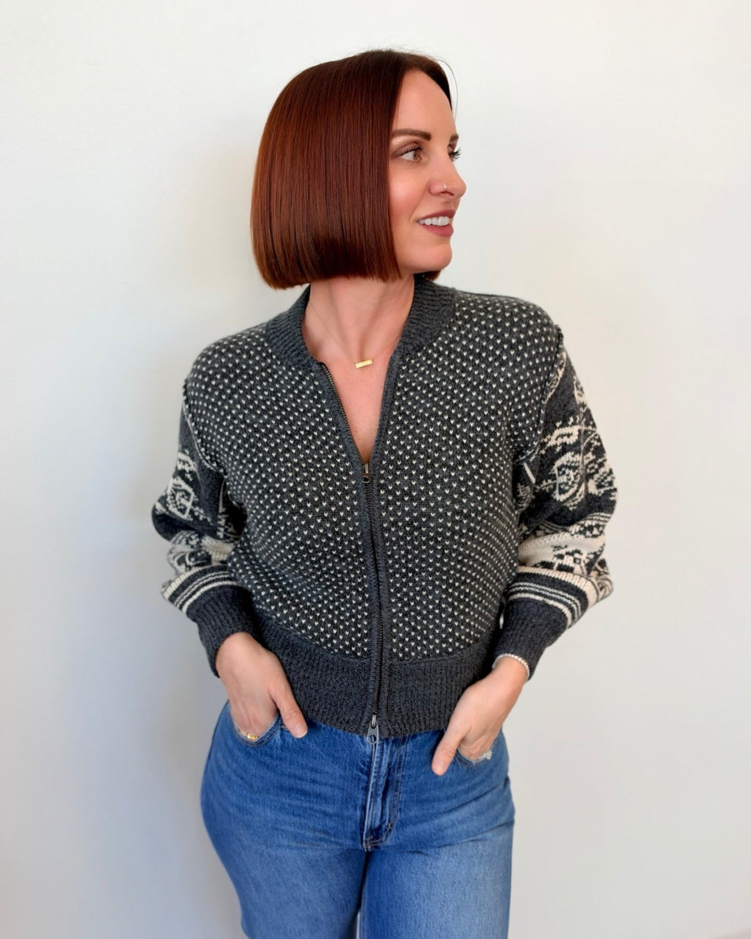 Free People We The Free Isle Tide Knit Zip-Upknit jacket