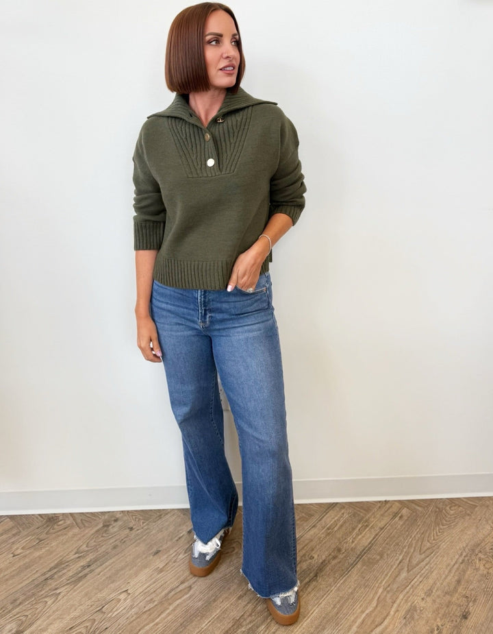 Hallie Embellished 3/4 Quarter Button DownSweater