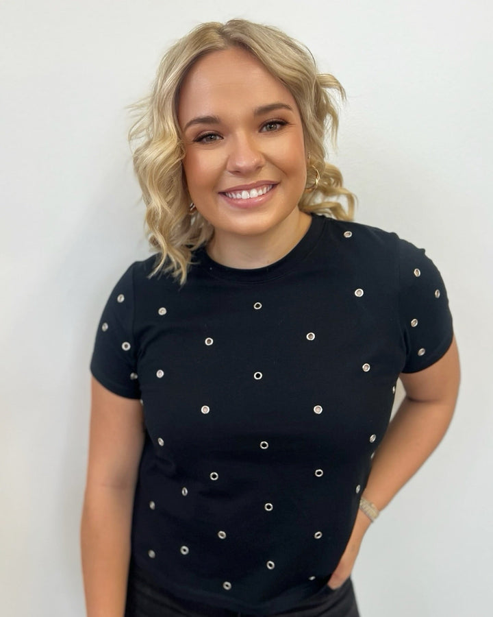 Halston Short Sleeve Top with Grommet DetailT-Shirt