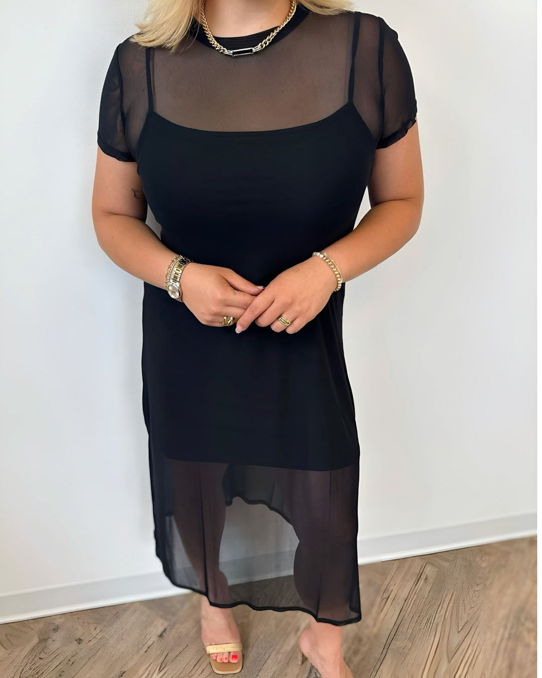 Harlee Short Sleeve Mesh Midi DressDress