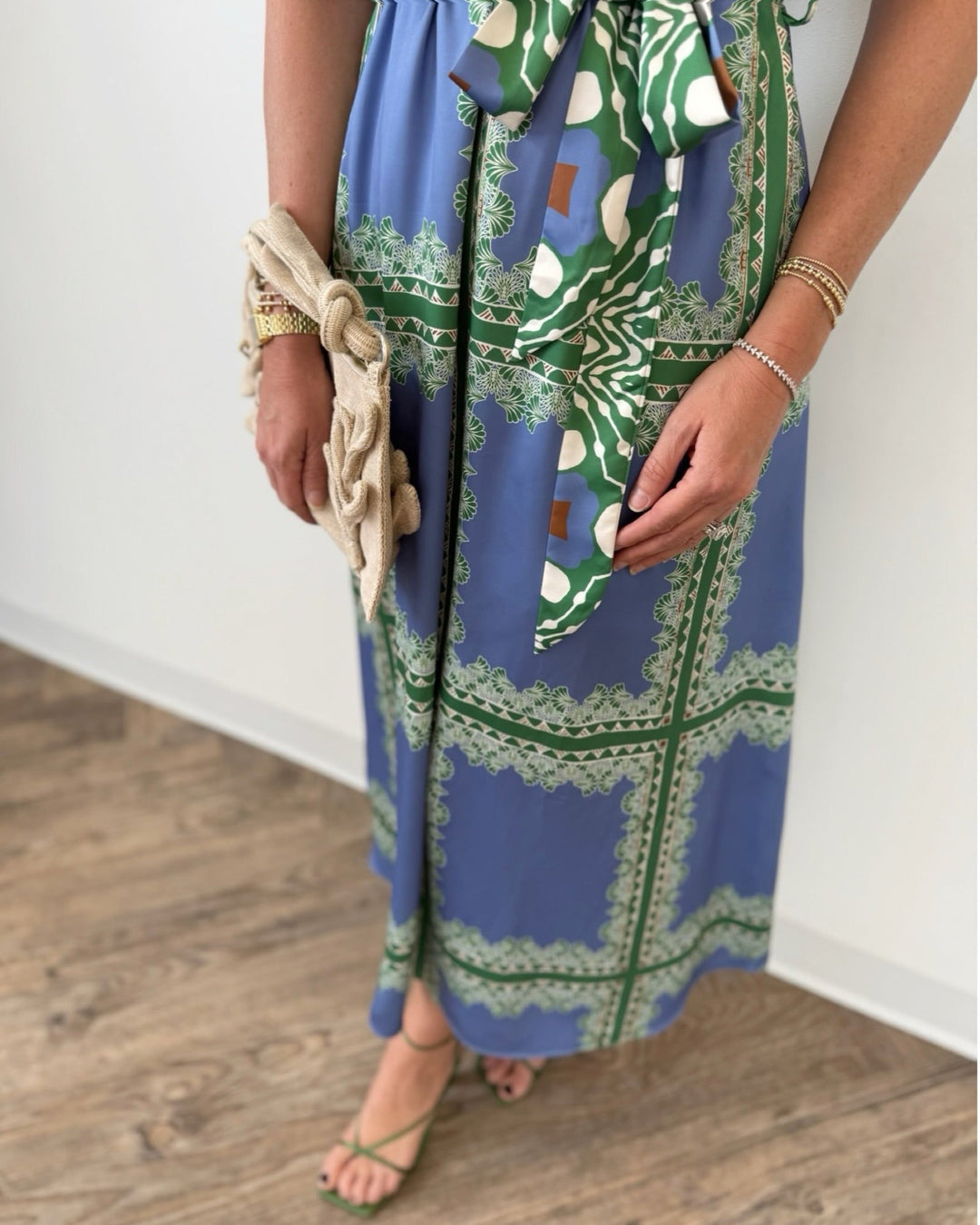 Iliana Halter Printed Midi Dress with Belted Waistmidi dress