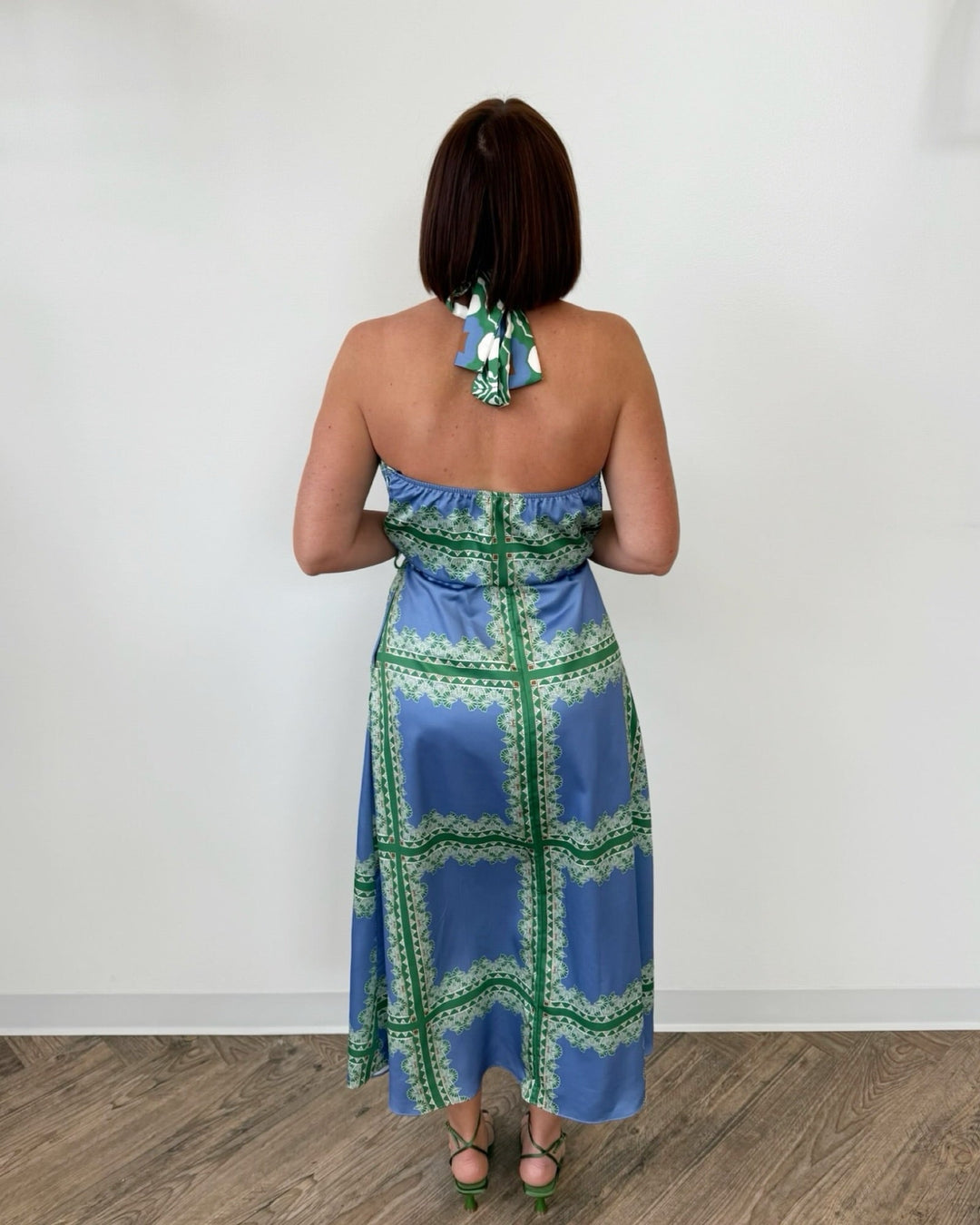 Iliana Halter Printed Midi Dress with Belted Waistmidi dress