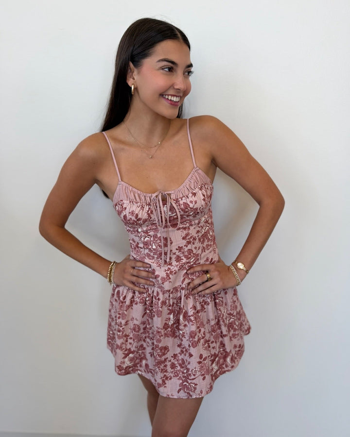 Isla Sleeveless Rose Floral Printed Mini Dressmini dress