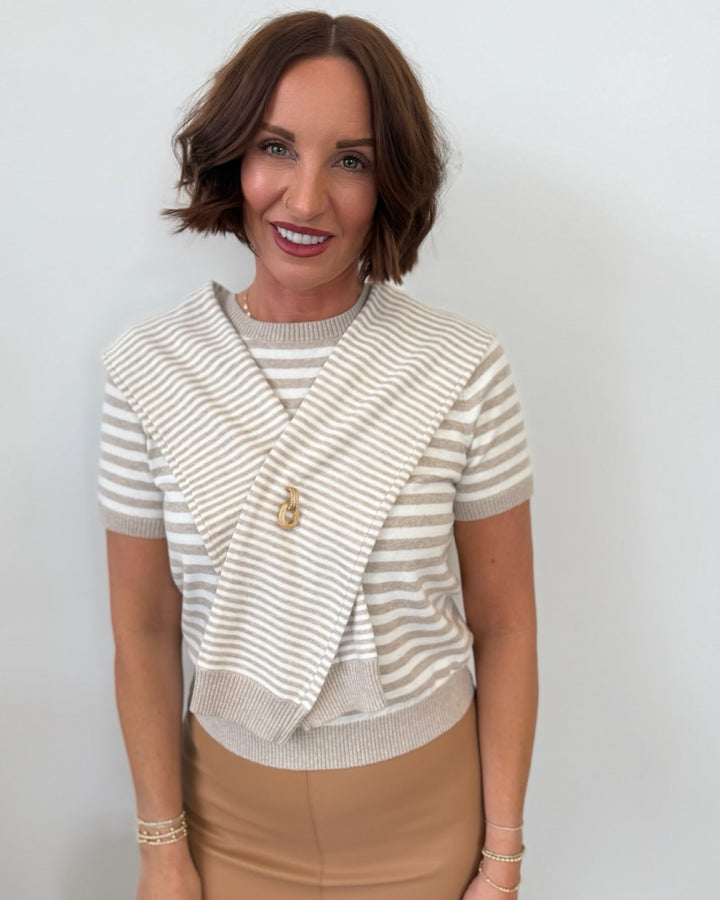 Joan Short Sleeve Striped Knit Topshort sleeve knit
