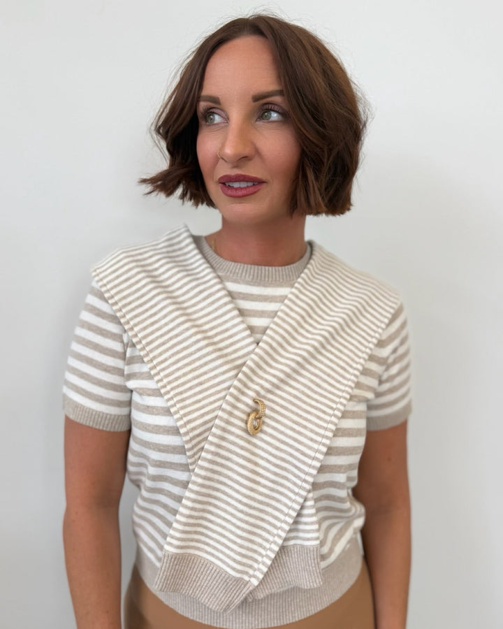 Joan Short Sleeve Striped Knit Topshort sleeve knit