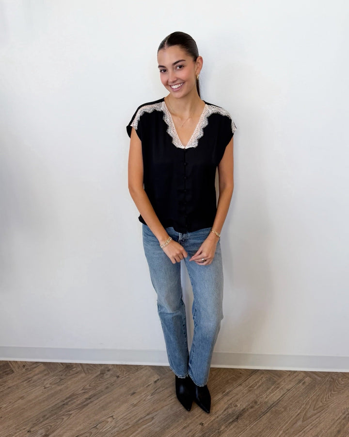 Jovie Short Sleeve Blouse with Lace Trimshort sleeve blouse