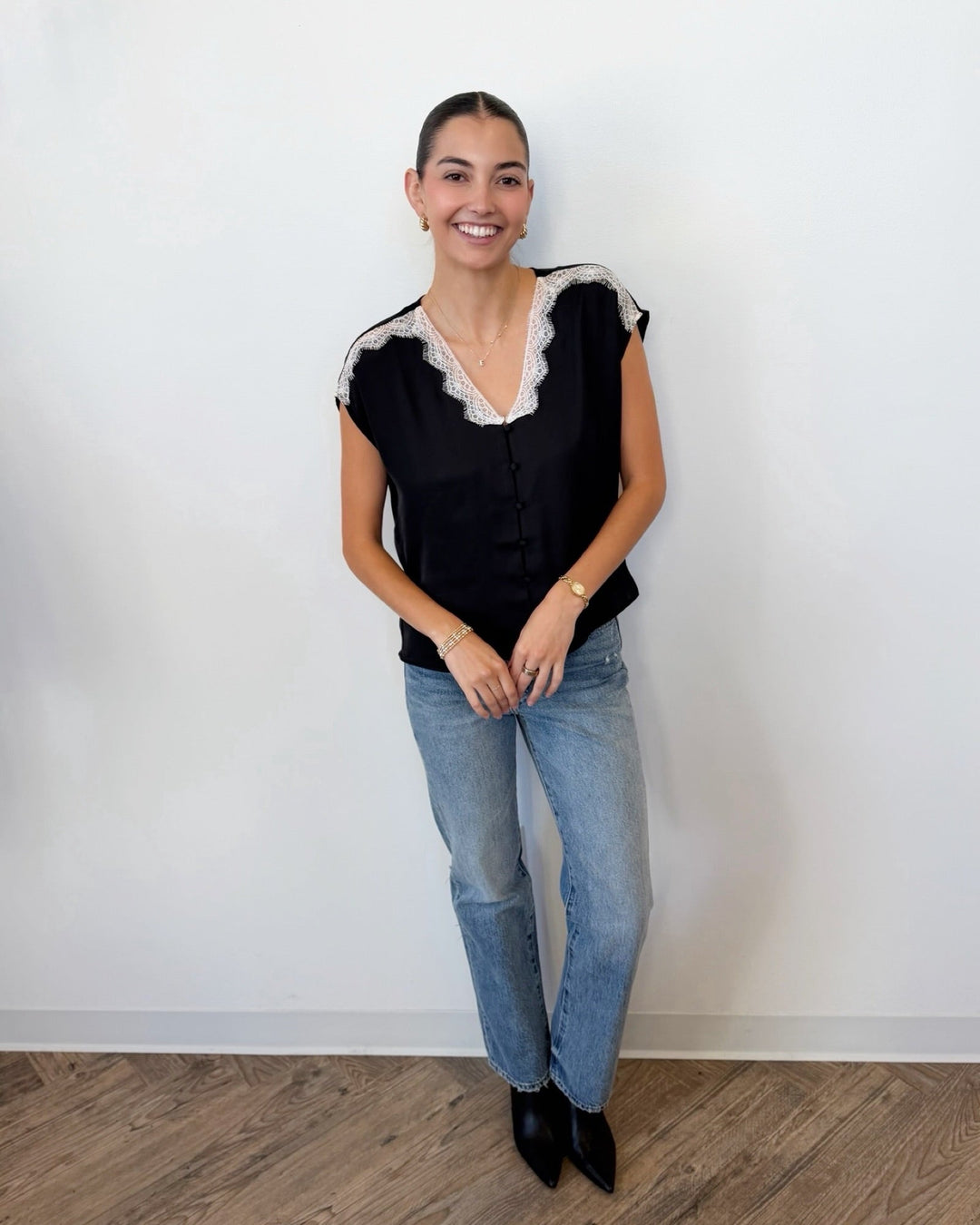 Jovie Short Sleeve Blouse with Lace Trimshort sleeve blouse