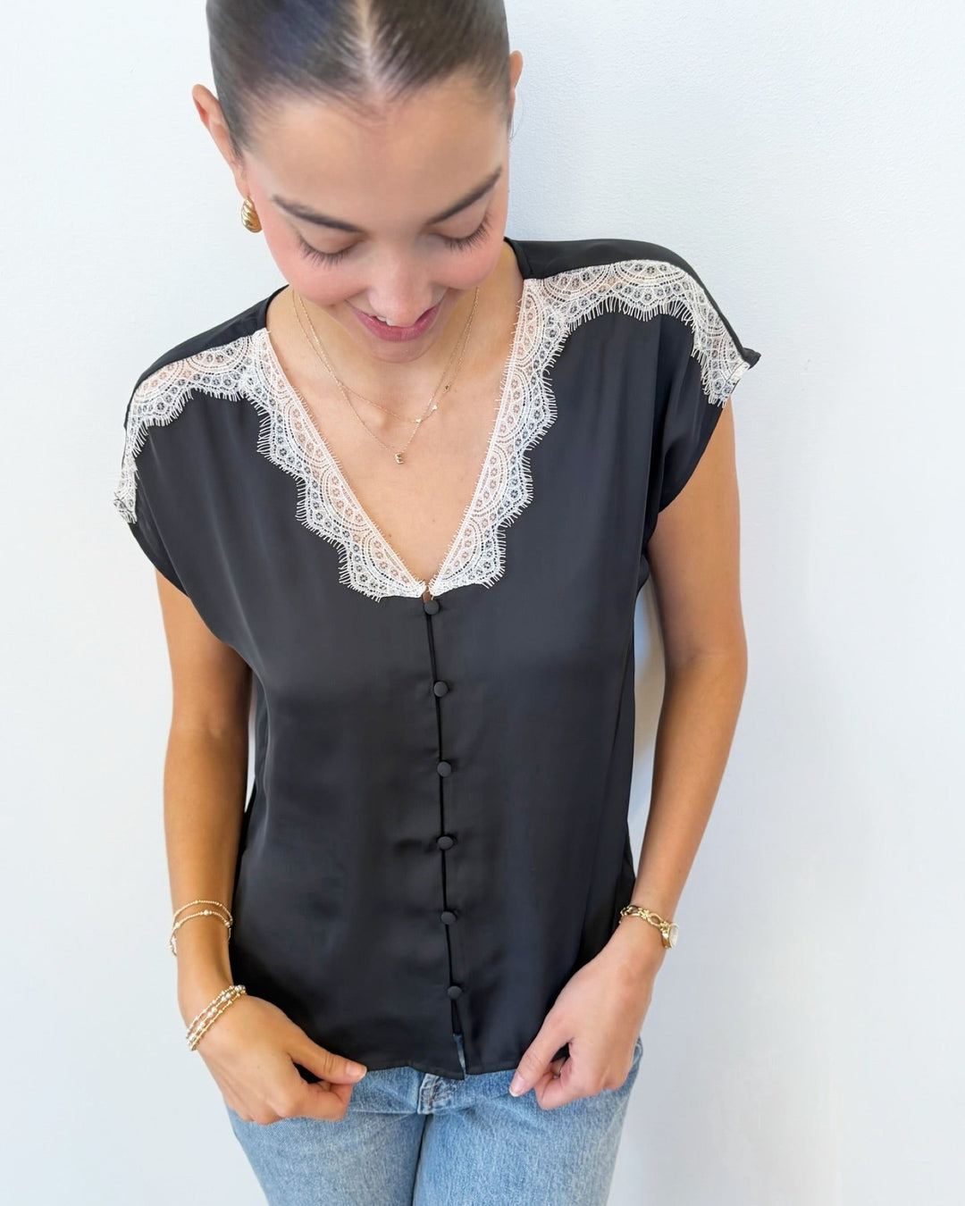 Jovie Short Sleeve Blouse with Lace Trimshort sleeve blouse