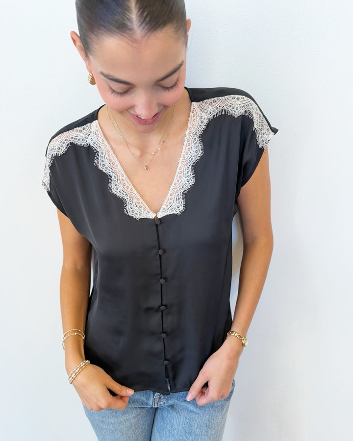 Jovie Short Sleeve Blouse with Lace Trimshort sleeve blouse