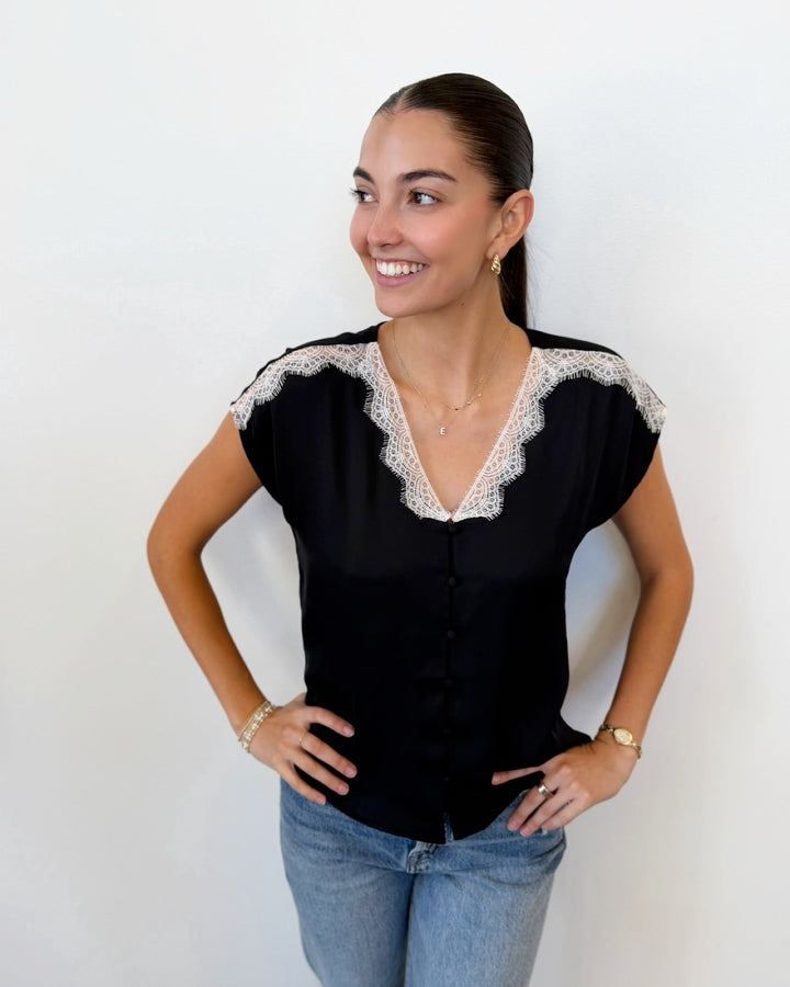 Jovie Short Sleeve Blouse with Lace Trimshort sleeve blouse