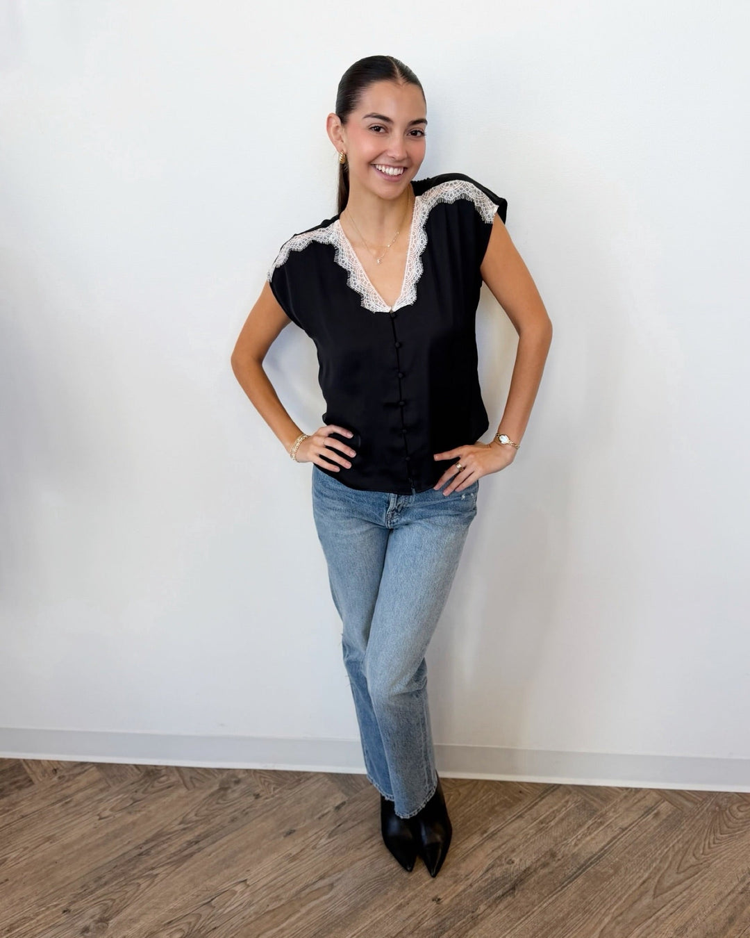 Jovie Short Sleeve Blouse with Lace Trimshort sleeve blouse