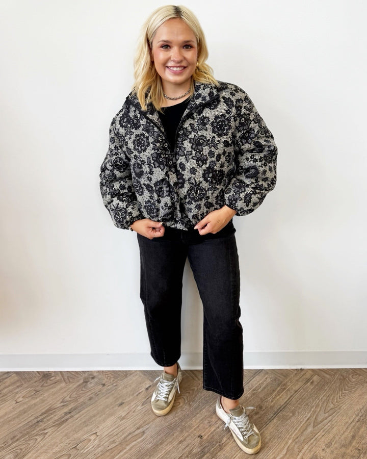 Juliette Floral Lace Printed Puffer CoatJacket
