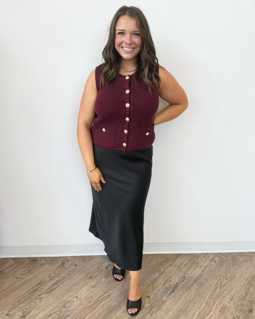 Keene Sleeveless Knit Top with Gold Button Frontknit top