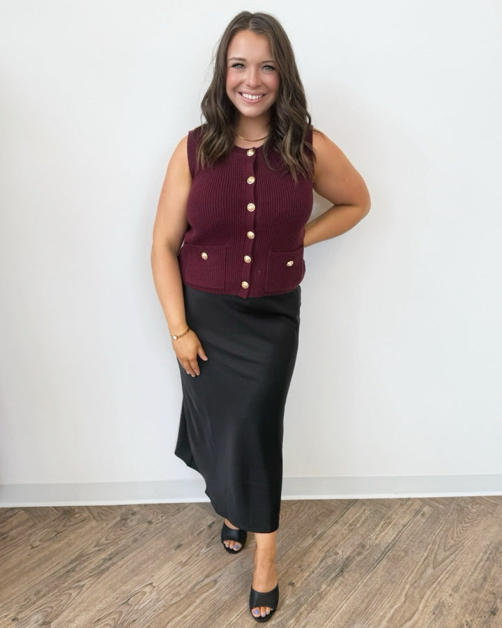 Keene Sleeveless Knit Top with Gold Button Frontknit top