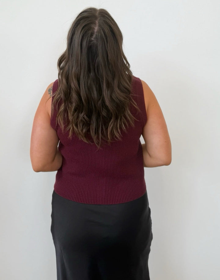 Keene Sleeveless Knit Top with Gold Button Frontknit top
