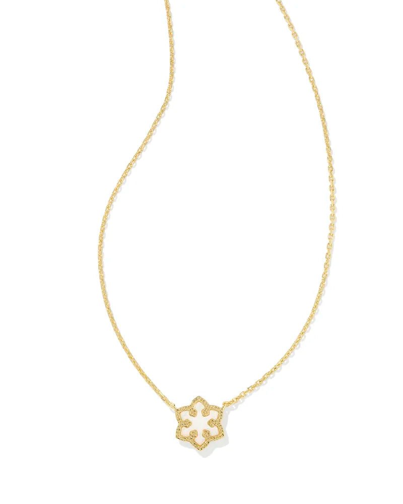 Kendra Scott Snowflake Gold Short Pendant Necklace in White Kyocera OpalNecklace