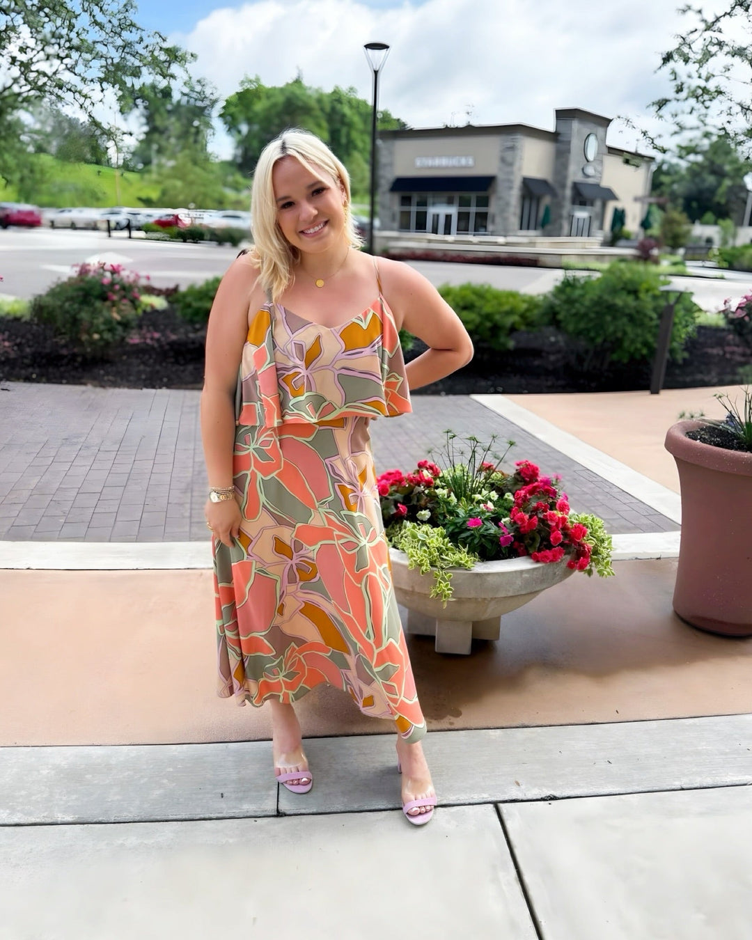 Kerrigan Printed Midi Dress with Pleat DetailDress