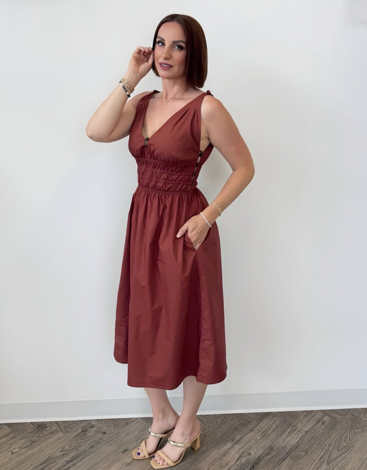Kiersten Embellished Sleeveless Smocked Midi Dressdress